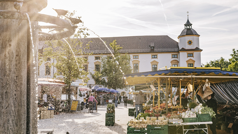 Der Wochenmarkt in Kempten auf dem Hildegardplatz