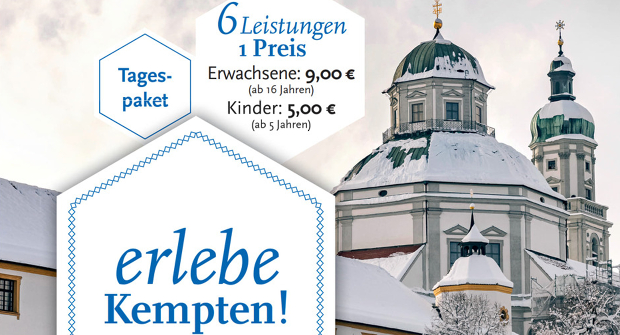 Titelbild eines Flyers zum Tagespaket „erlebe Kempten!“ Winter